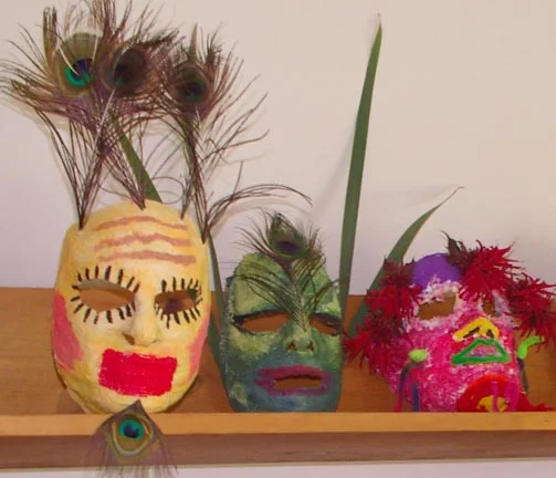 Three masks on a shelf