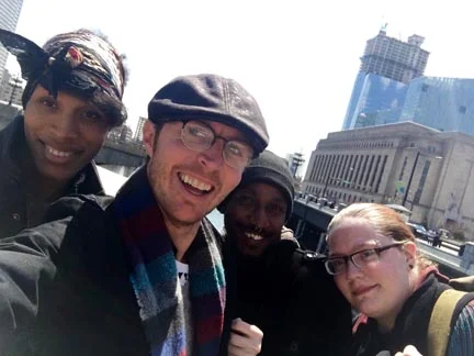 (Left to right) Miesha, Wil, Sabree and Veronica in front of the Philadelphia train station.