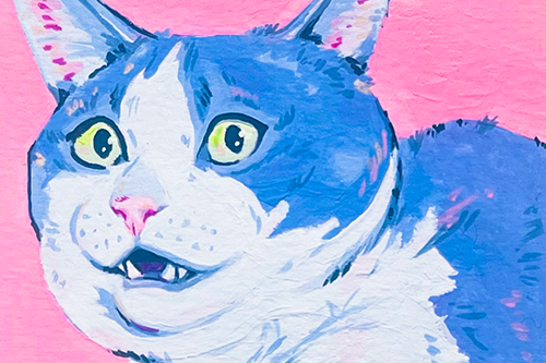 gouache painting of a surprised cat