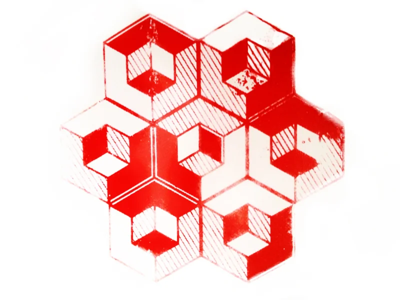 Escher Inspired Cube Design Print
My first print of my own design. The stencil had some issues so the print is not as clean as I would like. But learned a lot in the process, with the mistakes I made.