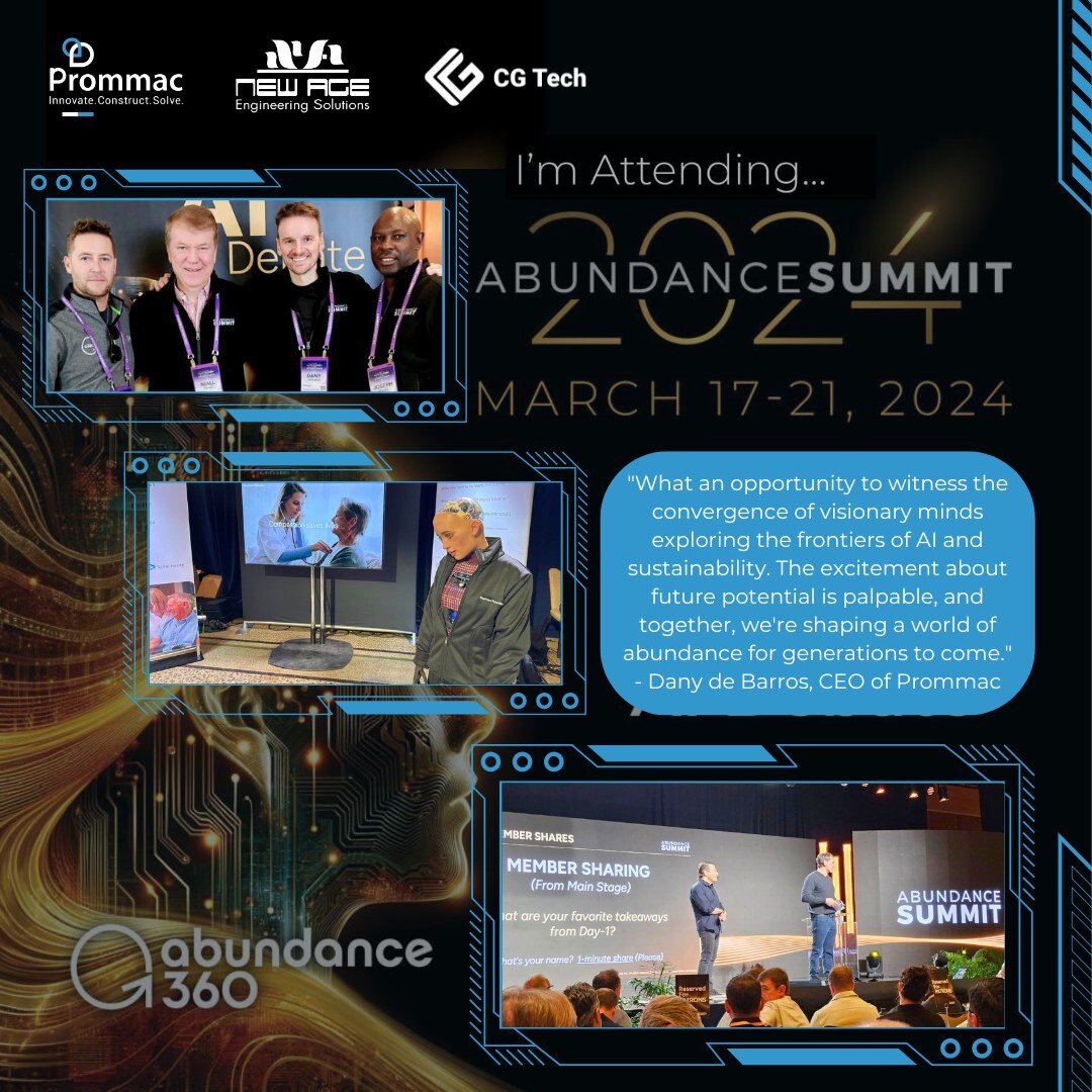 The Prommac and New Age teams are soaking up knowledge at the Abundance360 Summit in LA alongside CG Tech's leadership, Jason English (Group CEO) and Niall Carroll (Chairman)! This summit dives deep into the power of AI and future tech to create a po