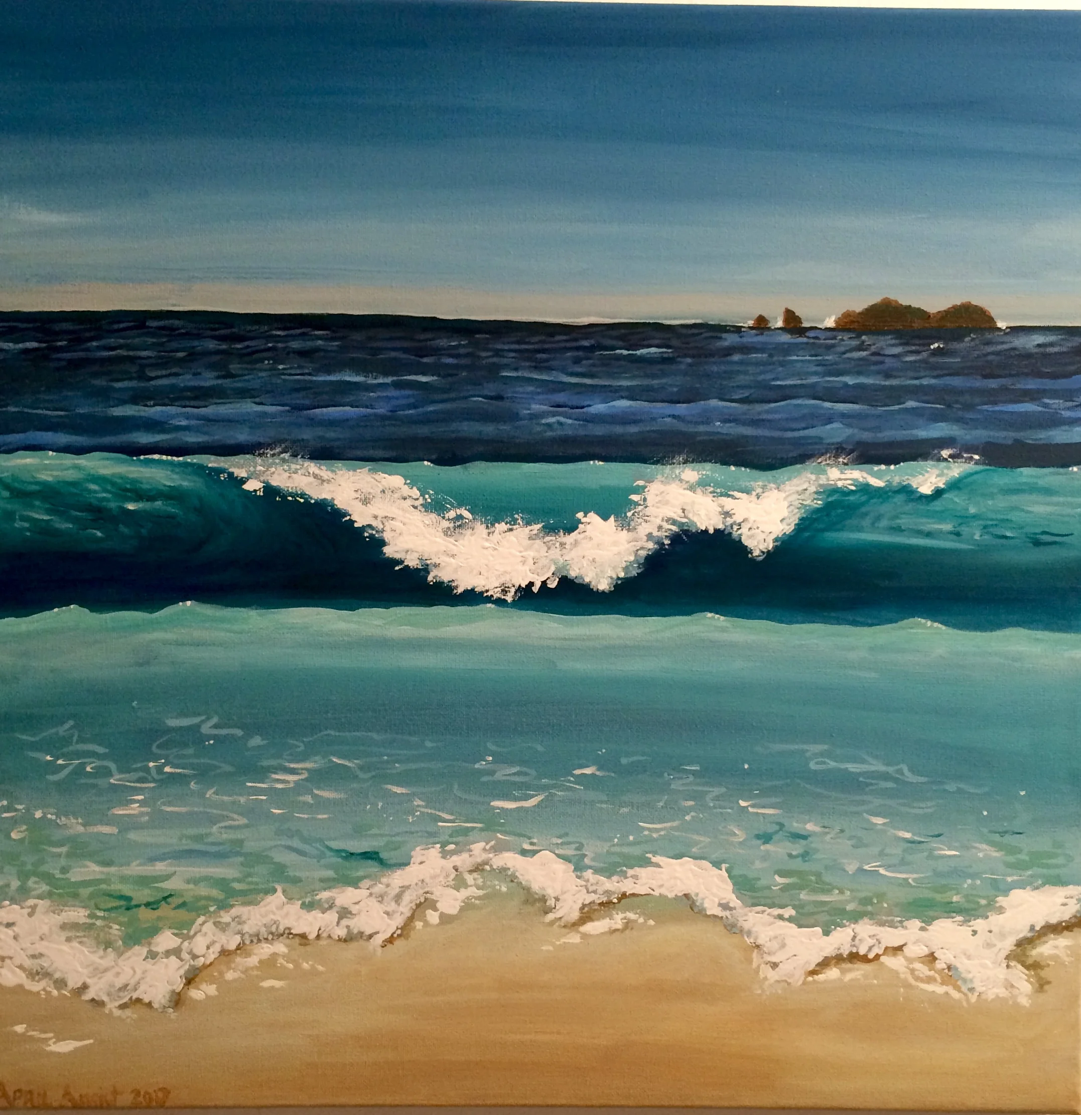 @april_in_costa_rica: " Today's painting: my favorite beach Manuel Antonio. I'm pretty pleased with this one. I've never painted the ocean before."