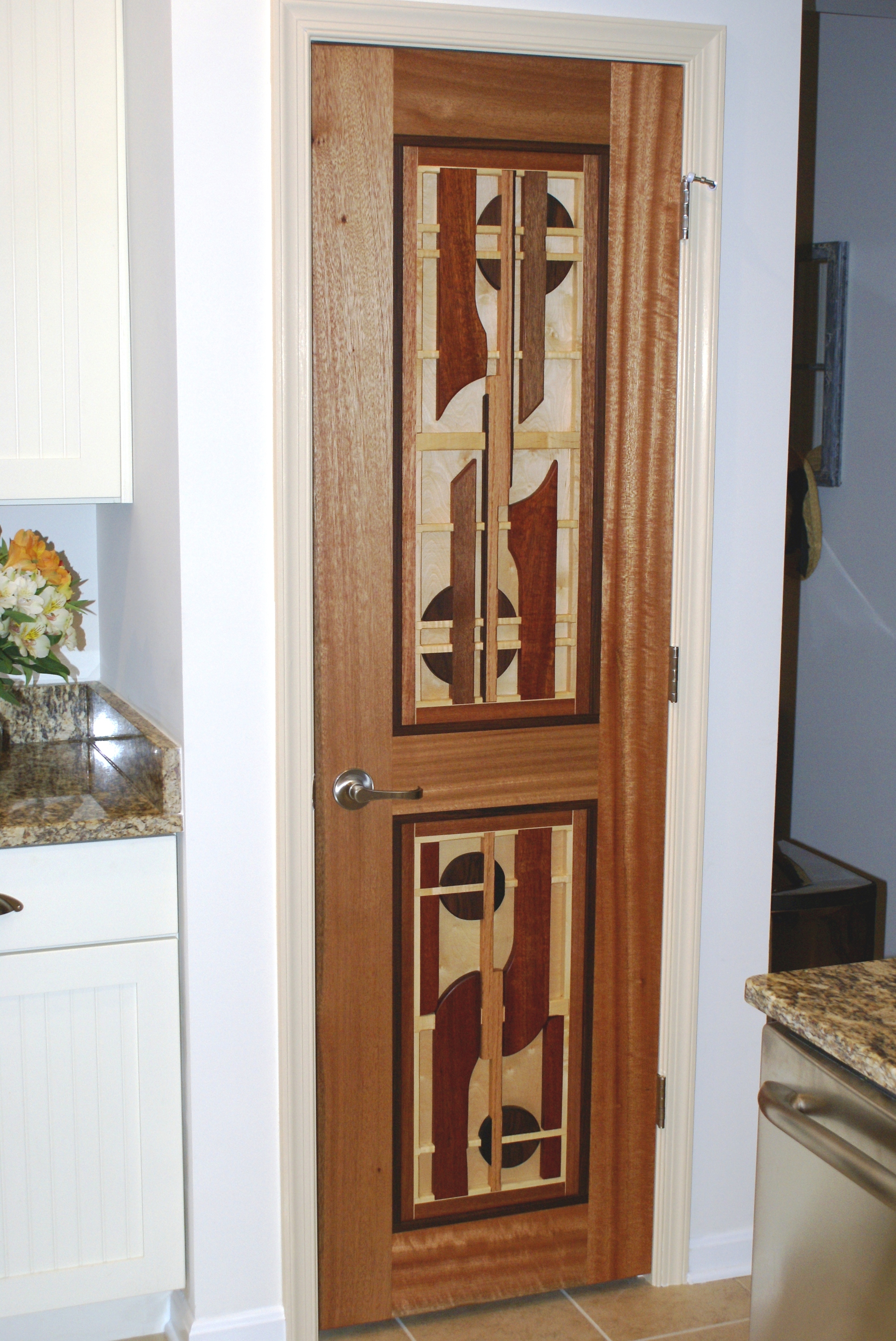 Mahogany Pantry Door (Sparrow Design) with Maple Backing