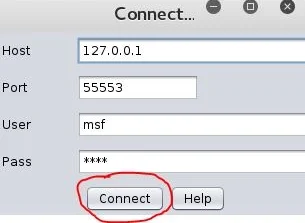 1. Armitage Metaspoit database connect screen