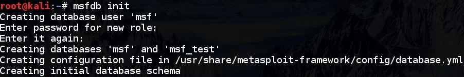 Metasploit msfdb init