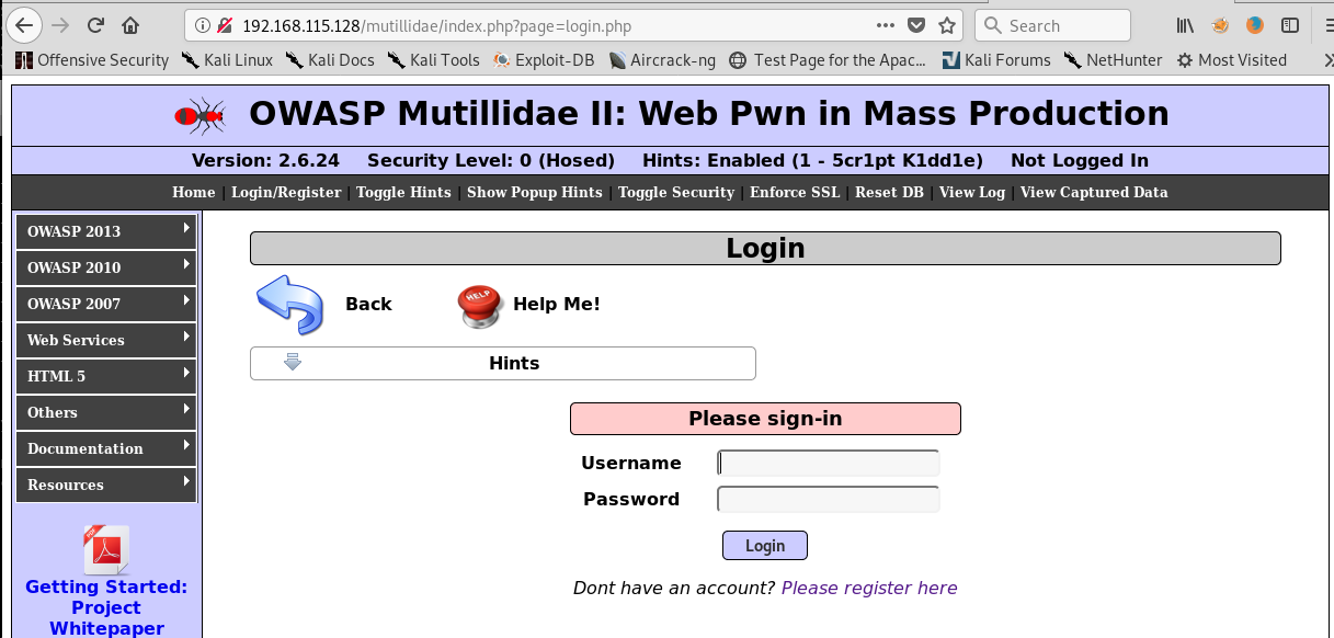 Multillidae Login Page