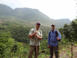 Isaac (on the left) hiking in Vietnam