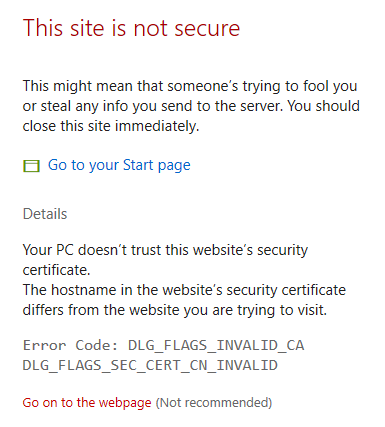 Certificate Warning, Select Go on to the webpage