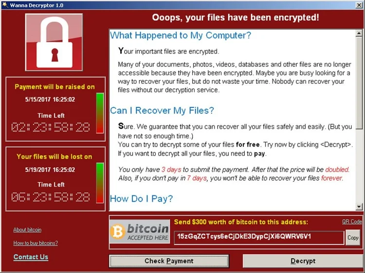 Ransomware sample display screen