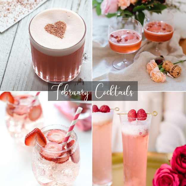 1. Valentine's Day Cocktail via Honestly Yum 2. The French Kiss via The Glitter Guide 3. Strawberry Chantilly Cocktail via Katrina's Kitchen 4. Raspberry Rose Cocktail via Camille Styles