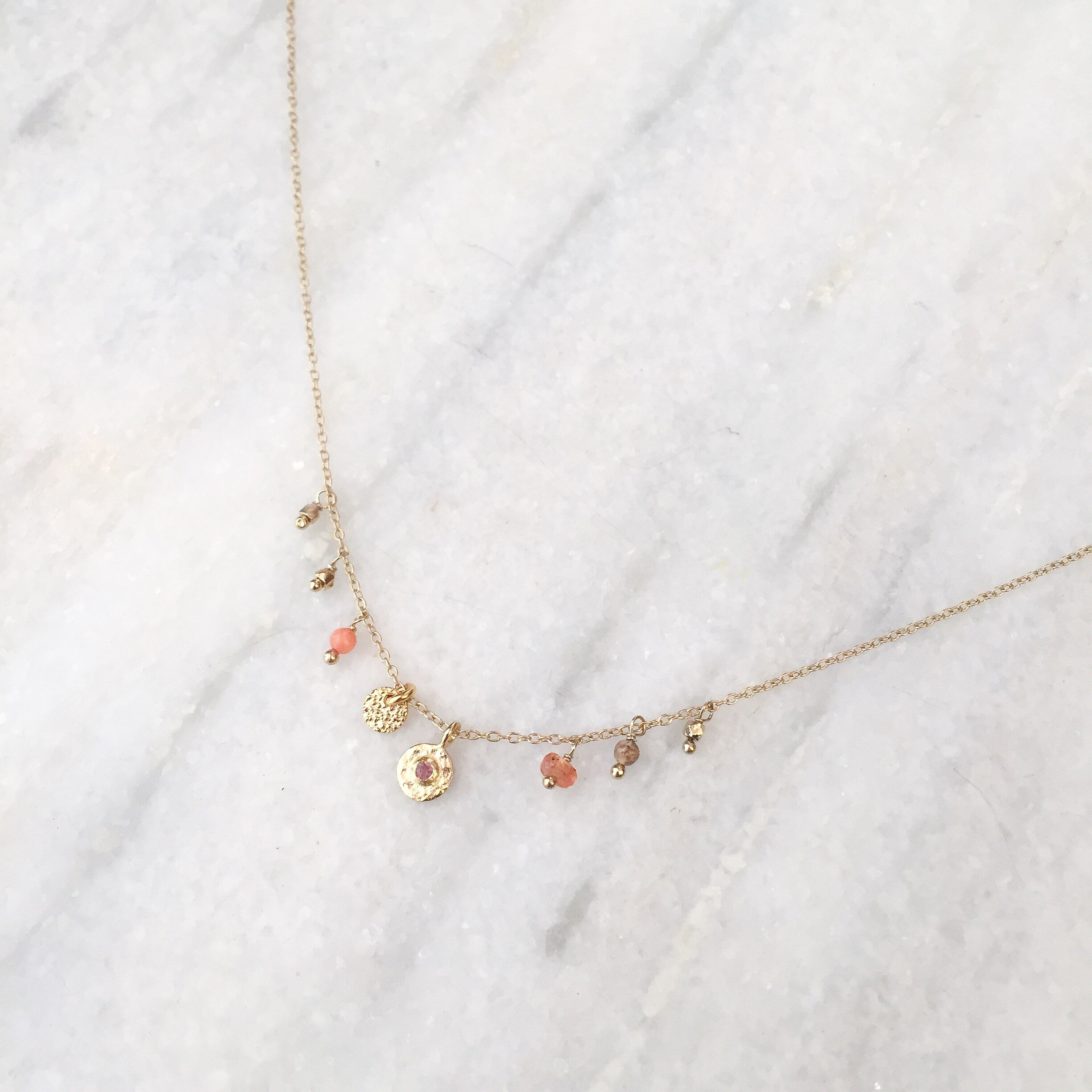 Pink Tourmaline Gemstone Necklace Gold Plated Sterling Silver