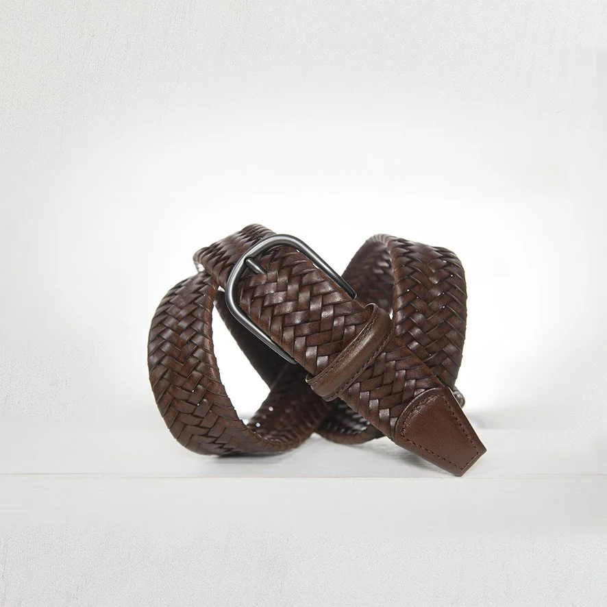3.5 cm Tan Stretch Woven Leather Belt