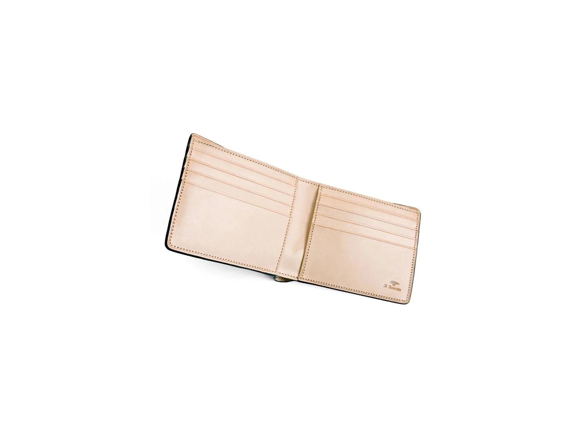 Il Bussetto – Classic Italian bifold wallet with card and bill compartments in vegetable-tanned natural leather.