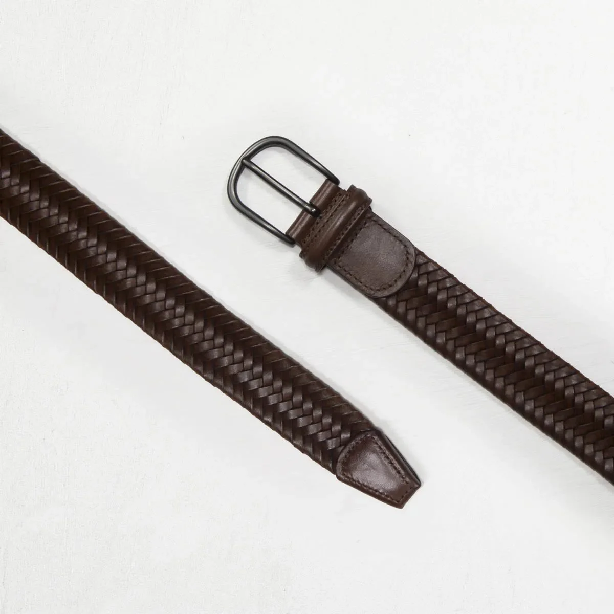 Anderson's tan braided stretch leather belt with dark buckle