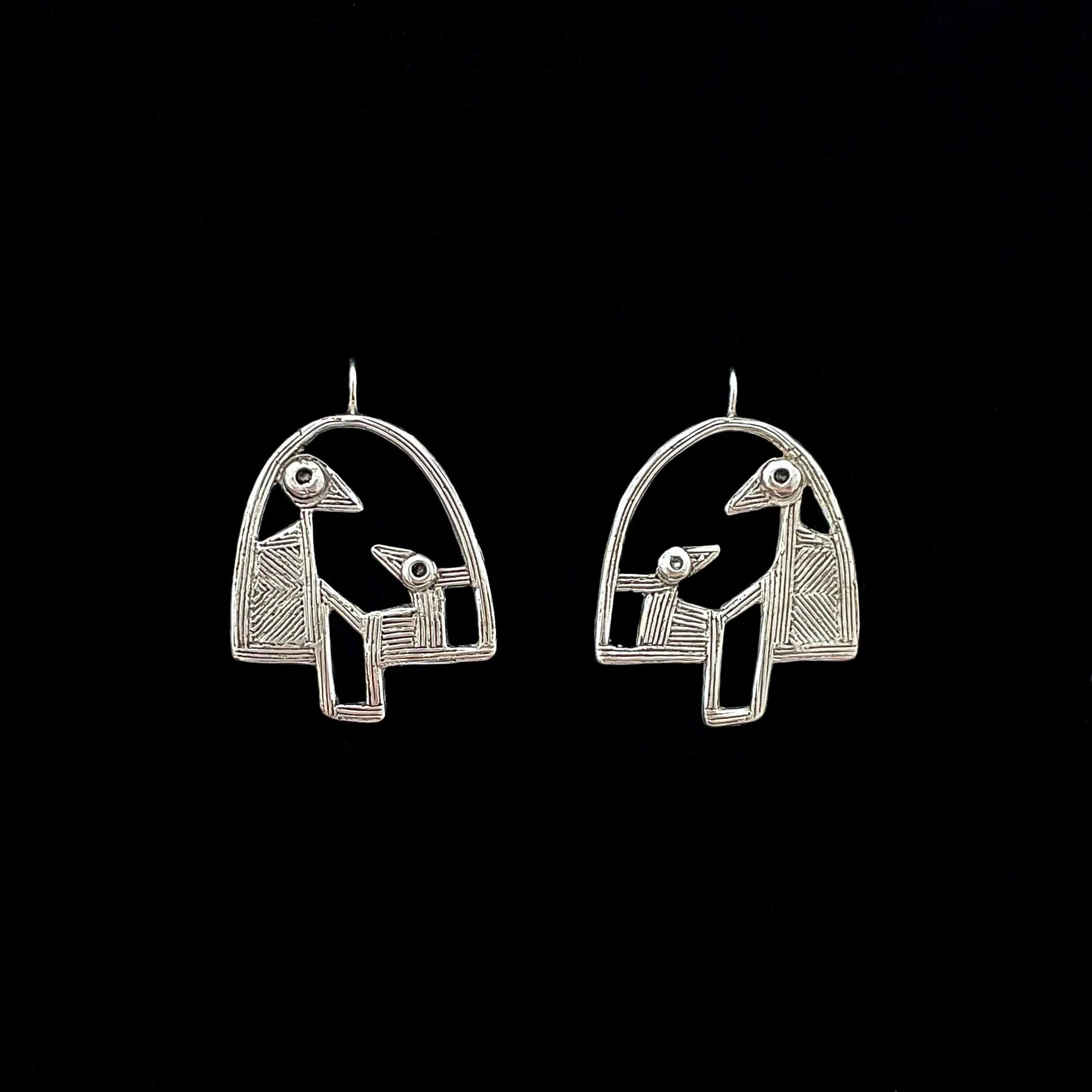 Elisabeth Riveiro BALANÇOIRE bird earrings in silver-plated bronze, handcrafted in Paris using traditional lost-wax casting technique, AMBART Palma Mallorca