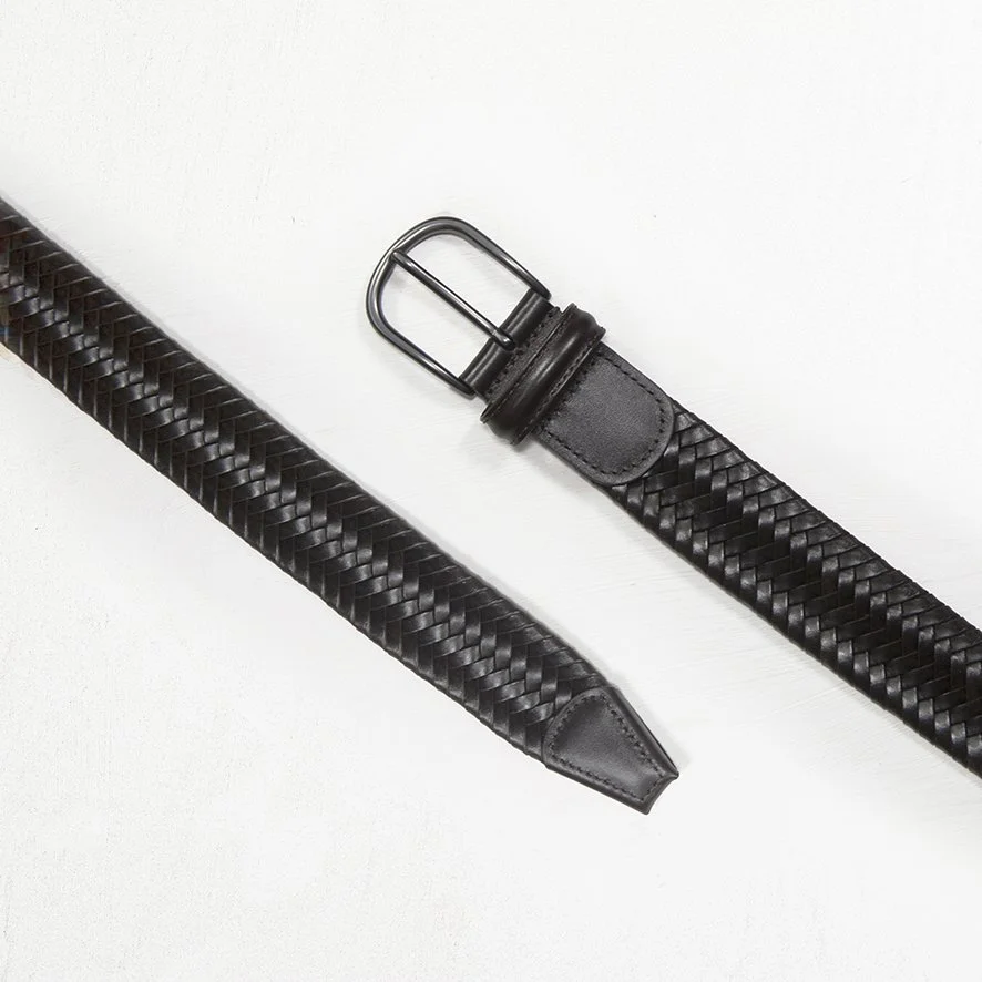 Anderson's dark brown elastic woven leather belt with black buckle