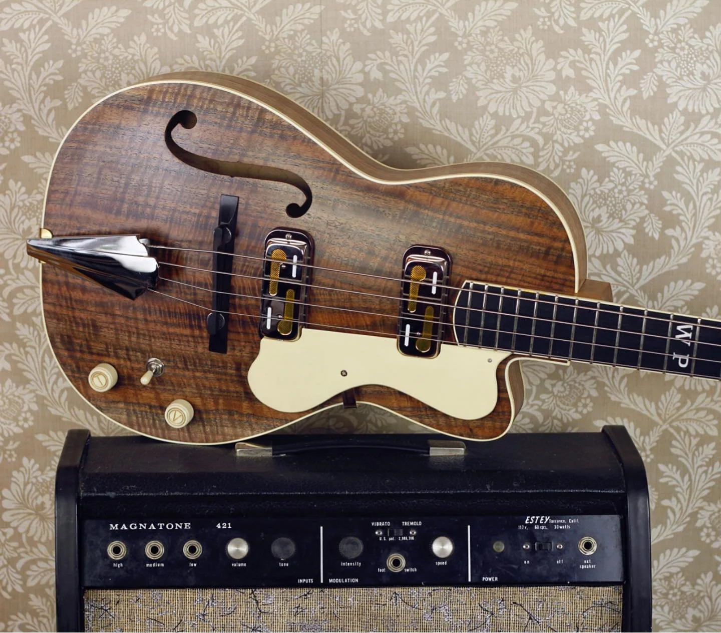 Here is the first of three images documenting my latest short scale Rosetta archtop bass. This is a super light, 30&rdquo; scale, parlor sized all walnut body instrument featuring my standard Rosetta adjustable neck system. Other features include a f