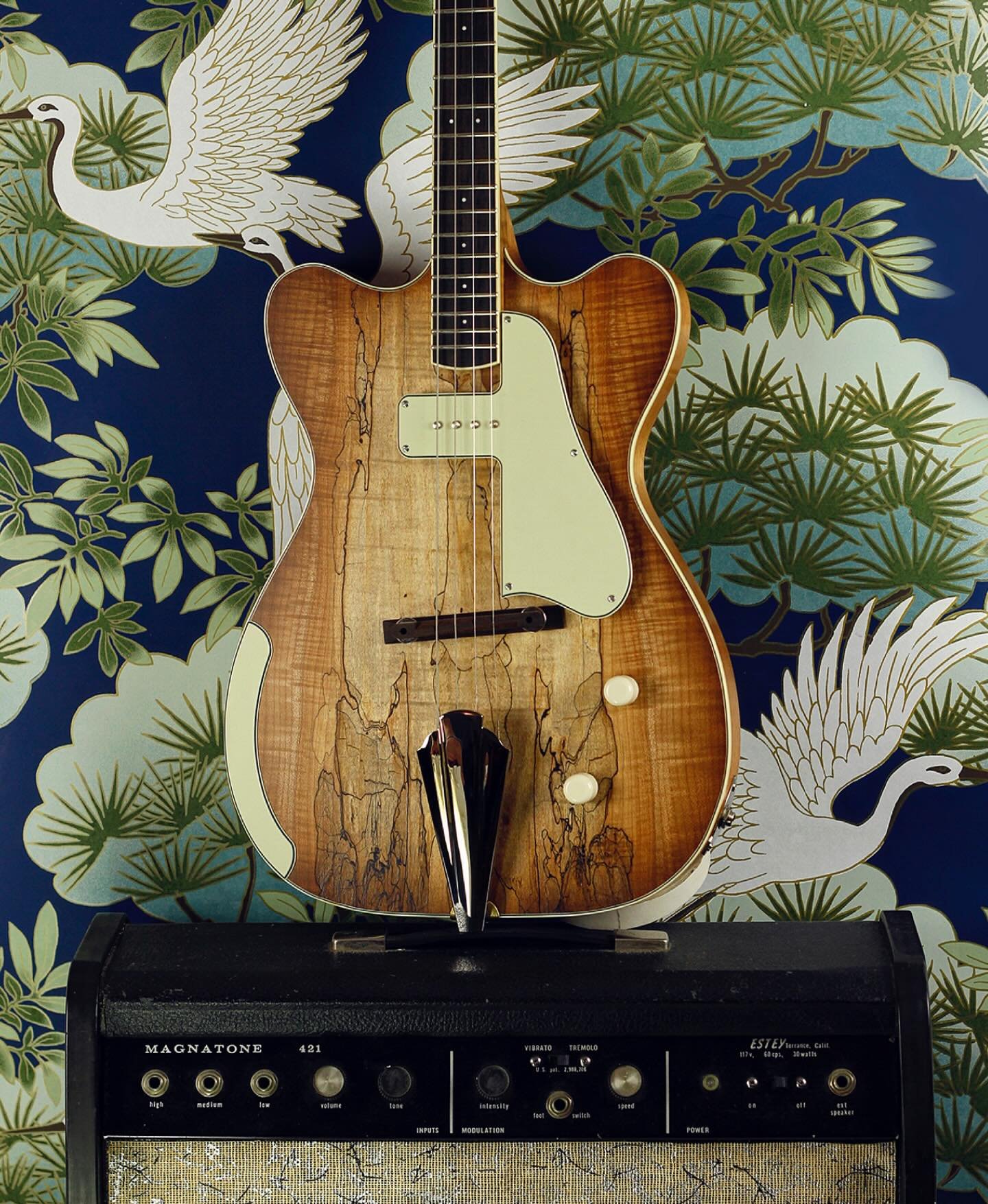 This tenor electric guitar has been in the works for quite a while and I&rsquo;m thrilled to finally see it leave the nest! 

This is a 22.75&rdquo; scale instrument, tuned in fifths (GDAE) and features a beautiful spalted maple, lightly bursted top,