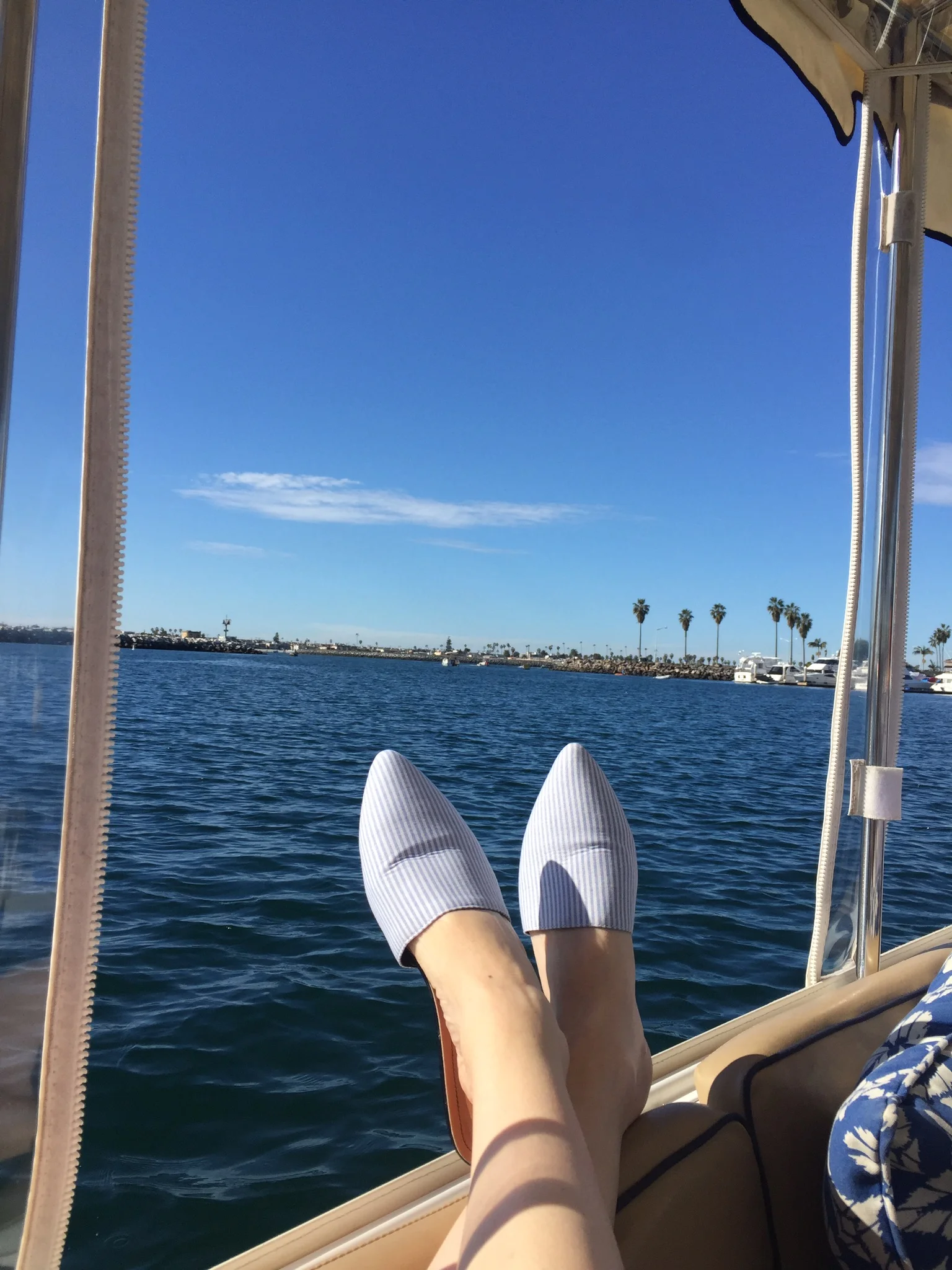 On our electric boat from Duffy Boat Rental - cruising Mission Bay