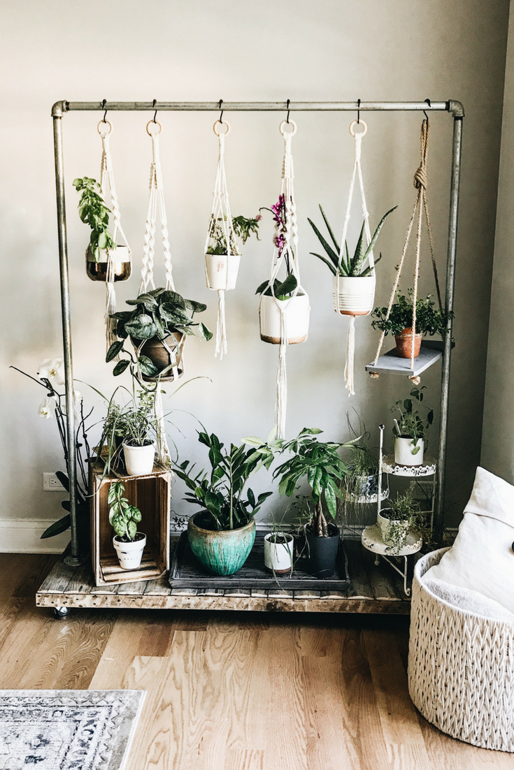 DIY Rolling Herb Garden. How to create an indoor hanging herb garden.