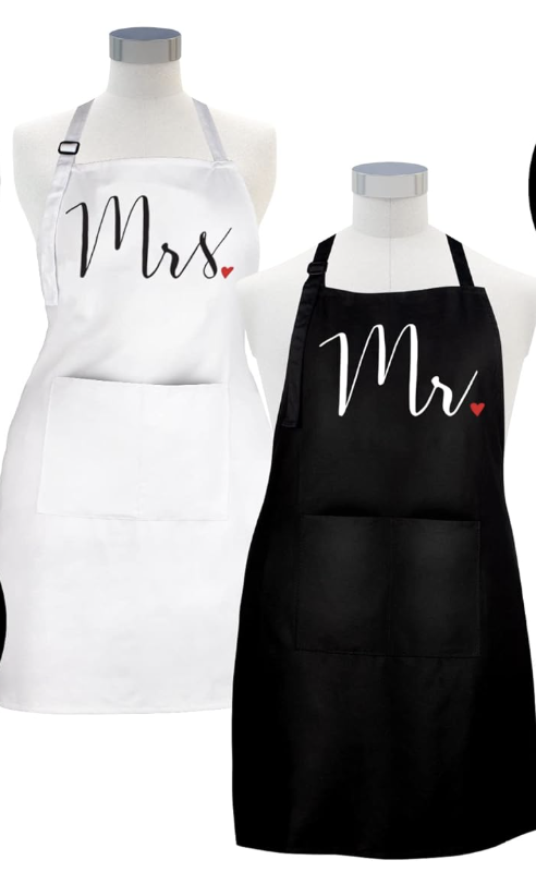 Mrs. and Mr. Aprons for wedding, newlyweds, newly engaged couples