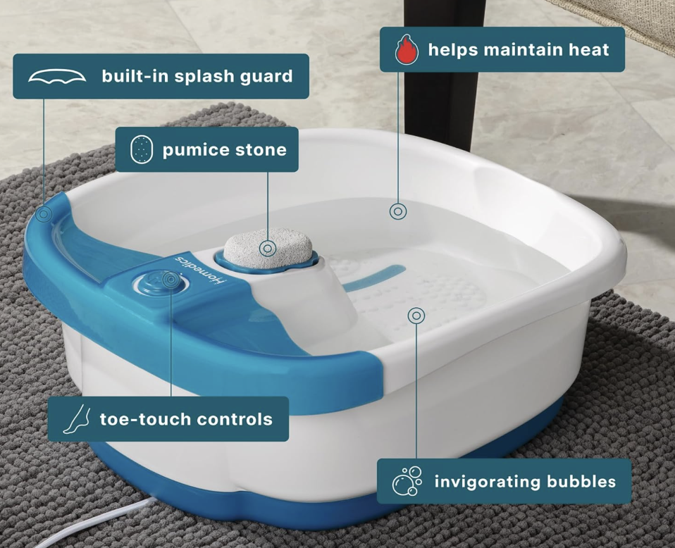 Homedics Bubble Mate Foot Spa, Toe Touch Controlled Foot Bath with Invigorating Bubbles and Splash