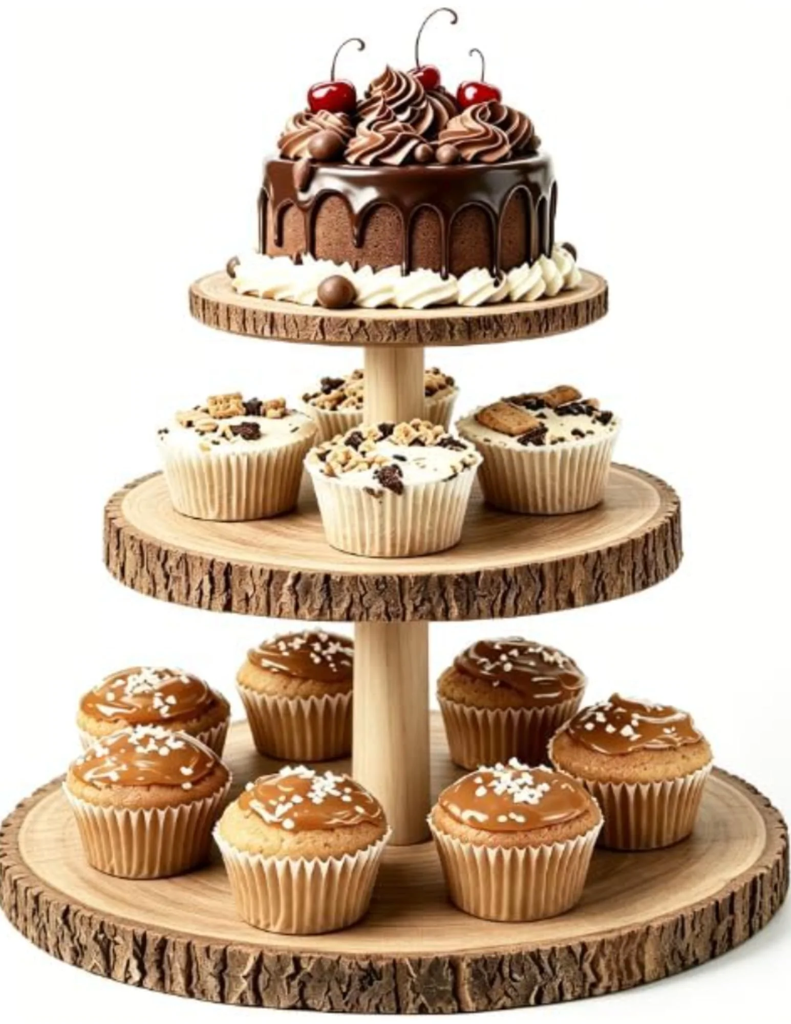 Where to buy a tree slice dessert stand for a woodland themed party.