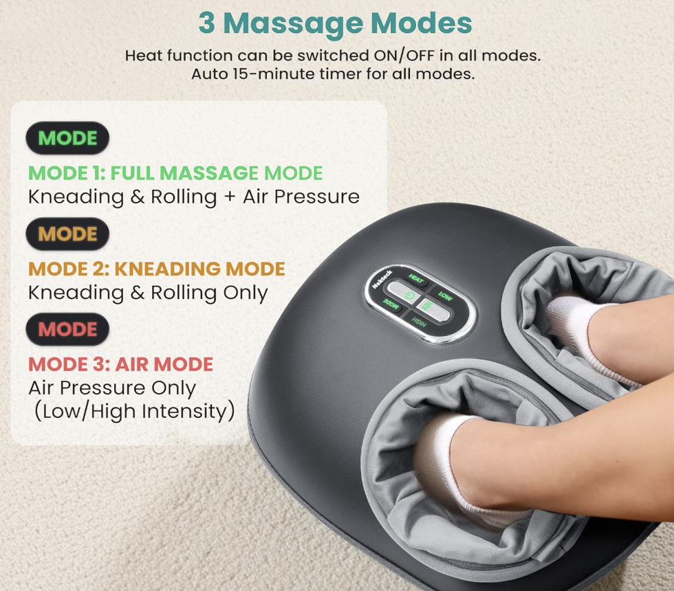 Foot massager with three massage modes.