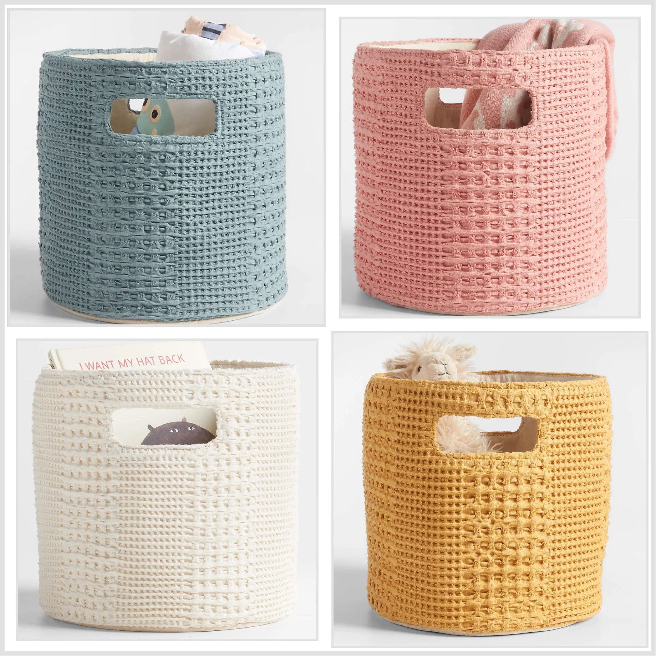 Nella Cream Cotton Waffle Weave Small Shelf Bin with Handles Crate and Kids