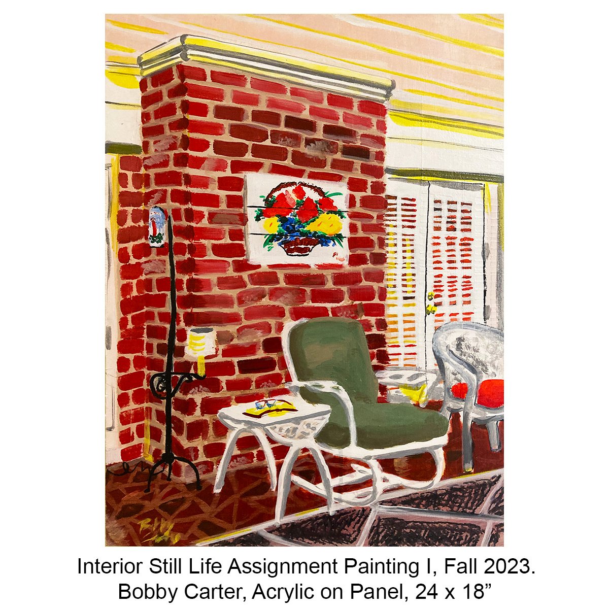 Interior Still Life Assignment Painting I, Fall 2023.        Bobby Carter, Acrylic on Panel, 24 x 18” copy.jpg