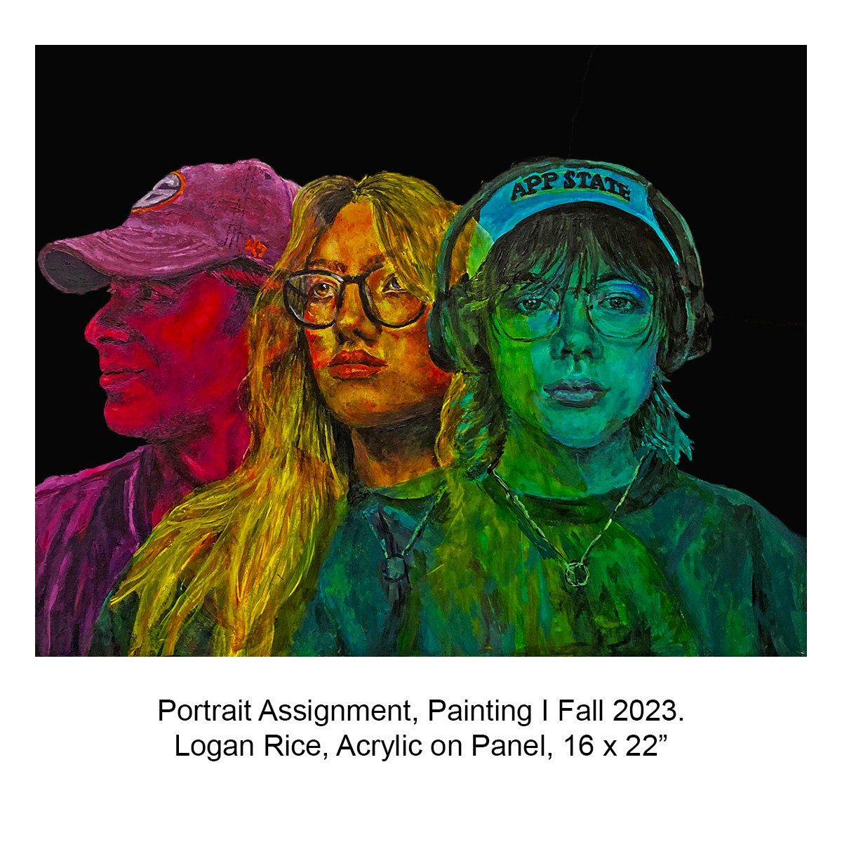Portrait Assignment, Painting I Fall 2023.   Logan Rice, Acrylic on Panel, 16 x 22” copy.jpg
