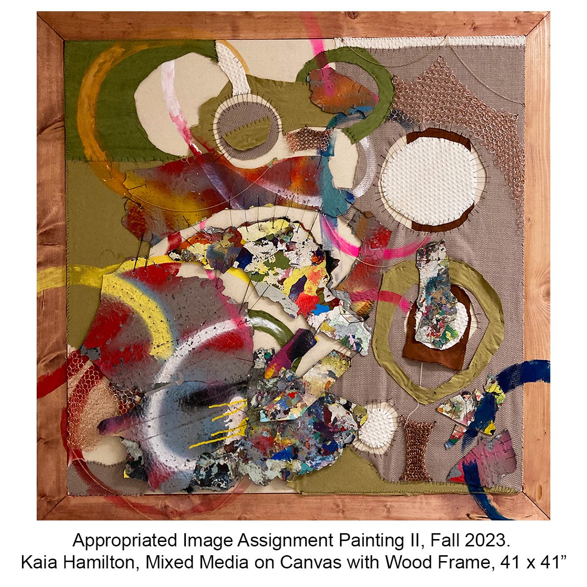 Appropriated Image Assignment Painting II, Fall 2023.  Kaia Hamilton, Mixed media on Canvas with Wood Frame, 48 x 48” copy.jpg