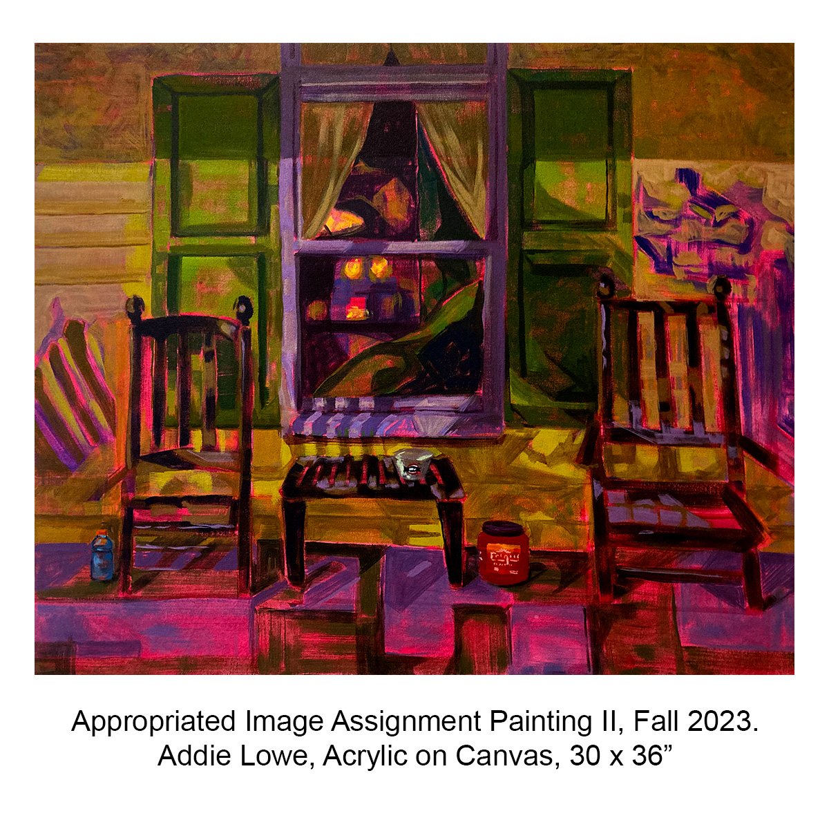 Appropriated Image Assignment Painting II, Fall 2023.             Addie Low, Acrylic on Canvas, 30 x 36” copy.jpg