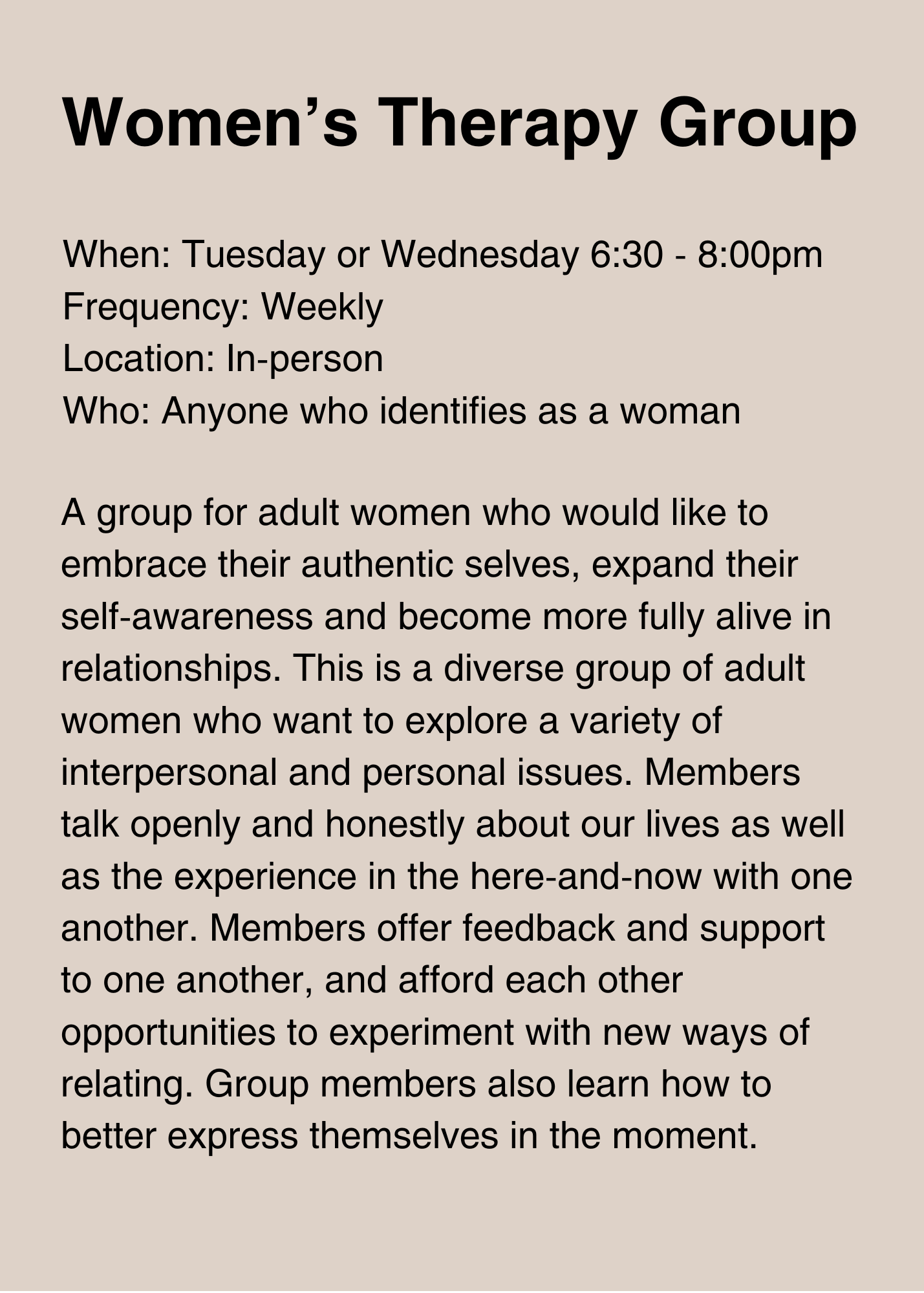 Women's empowerment group for personal growth