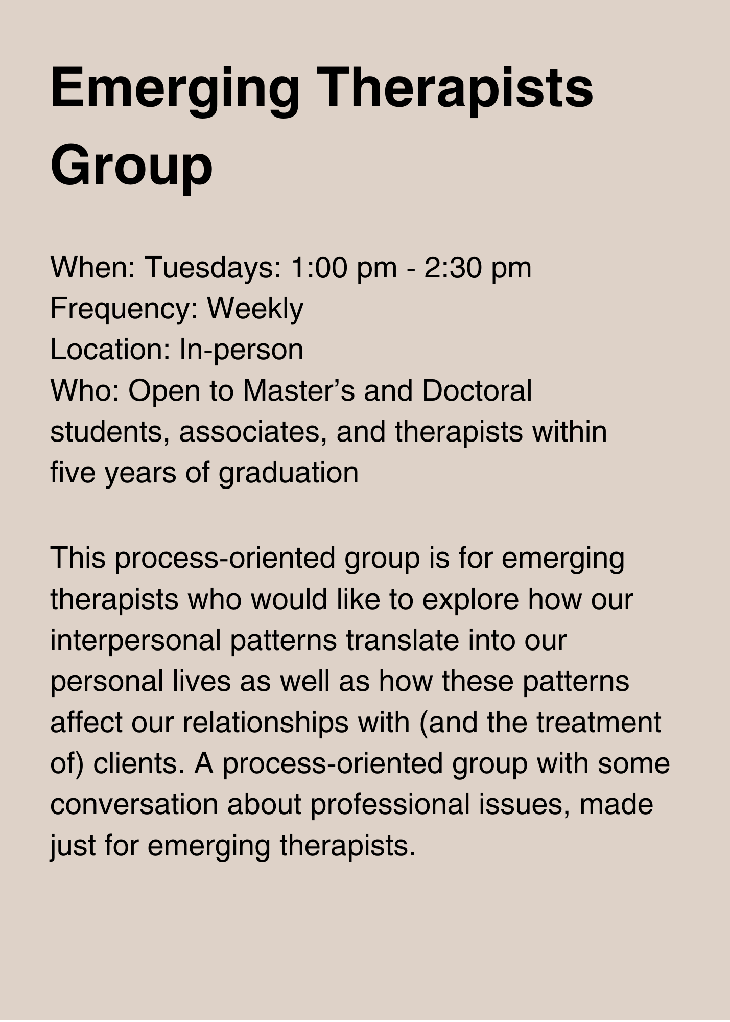 text describing a group for new therapists