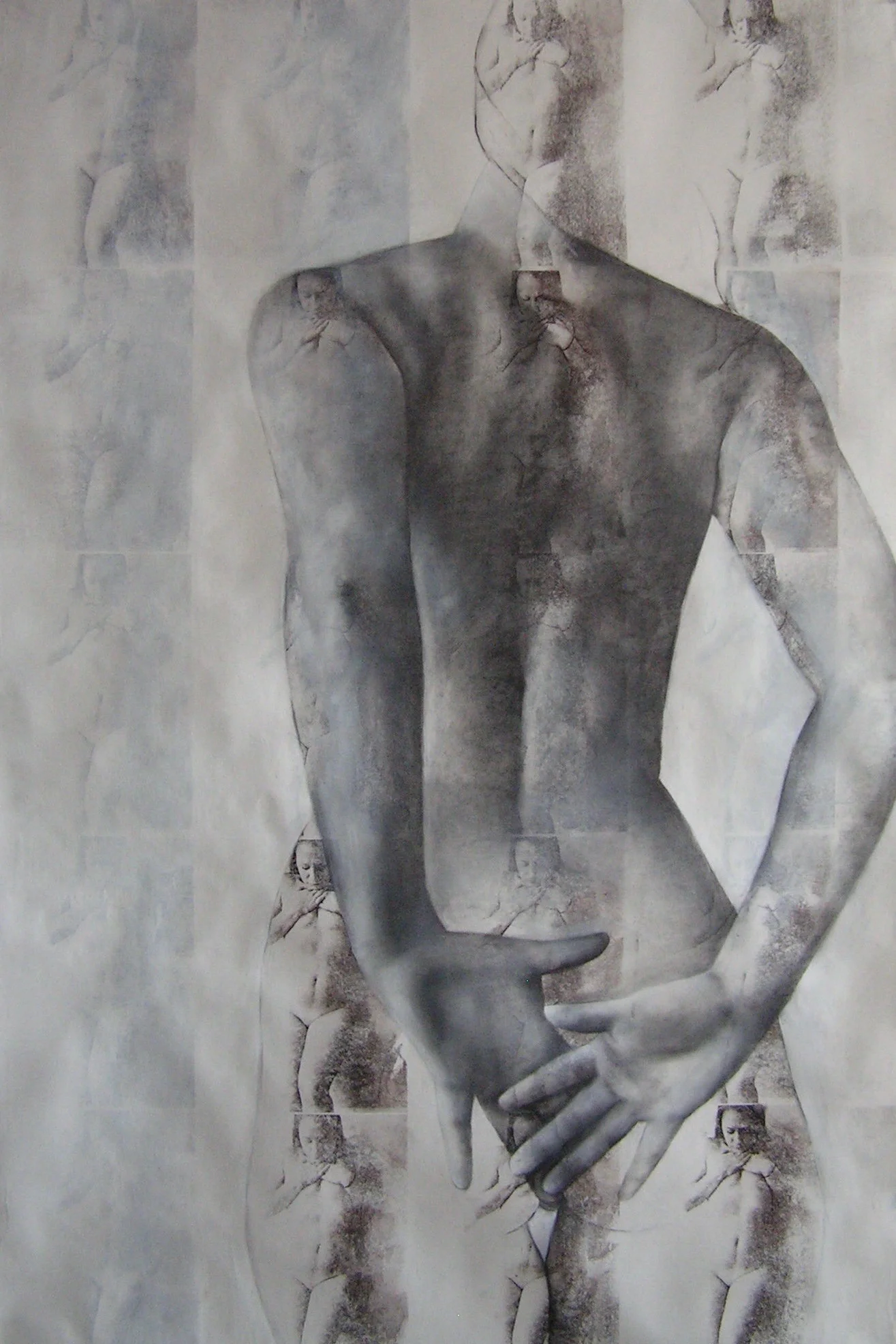 Repentant Charcoal, acrylic, on acetone transfers 70"x50" 2014
