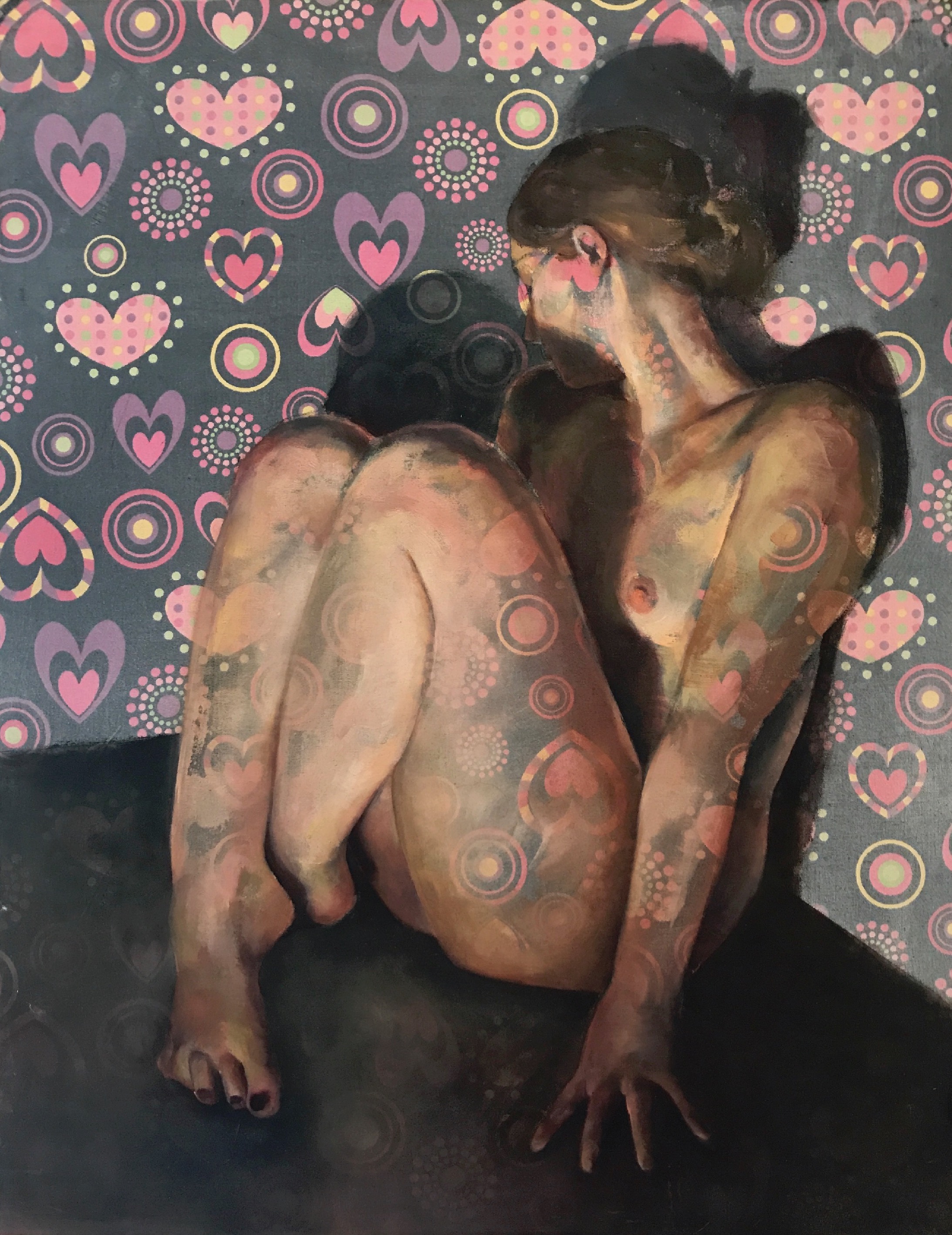 Hearts Oil on fabric 20"x16" 2015