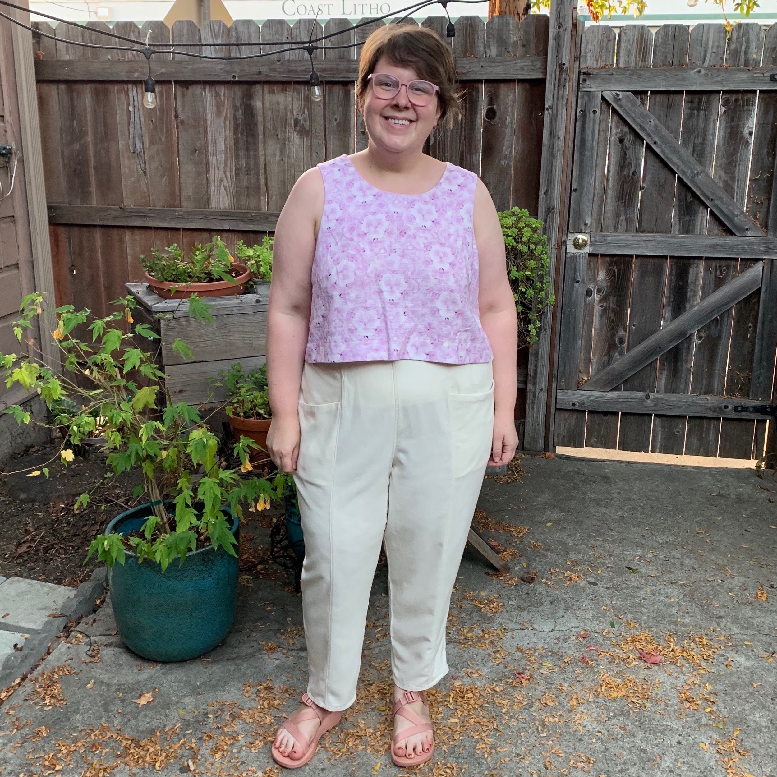 Looking happy in my new Pietras, paired with my Ashton Crop.
