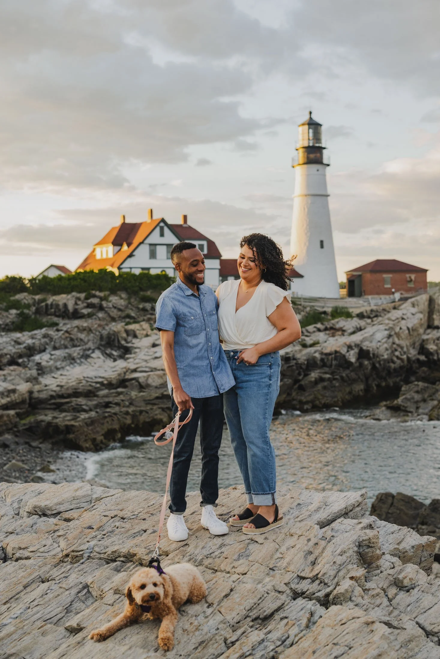 A Sunset Engagement Session at Portland Head Light and Fort Williams Park