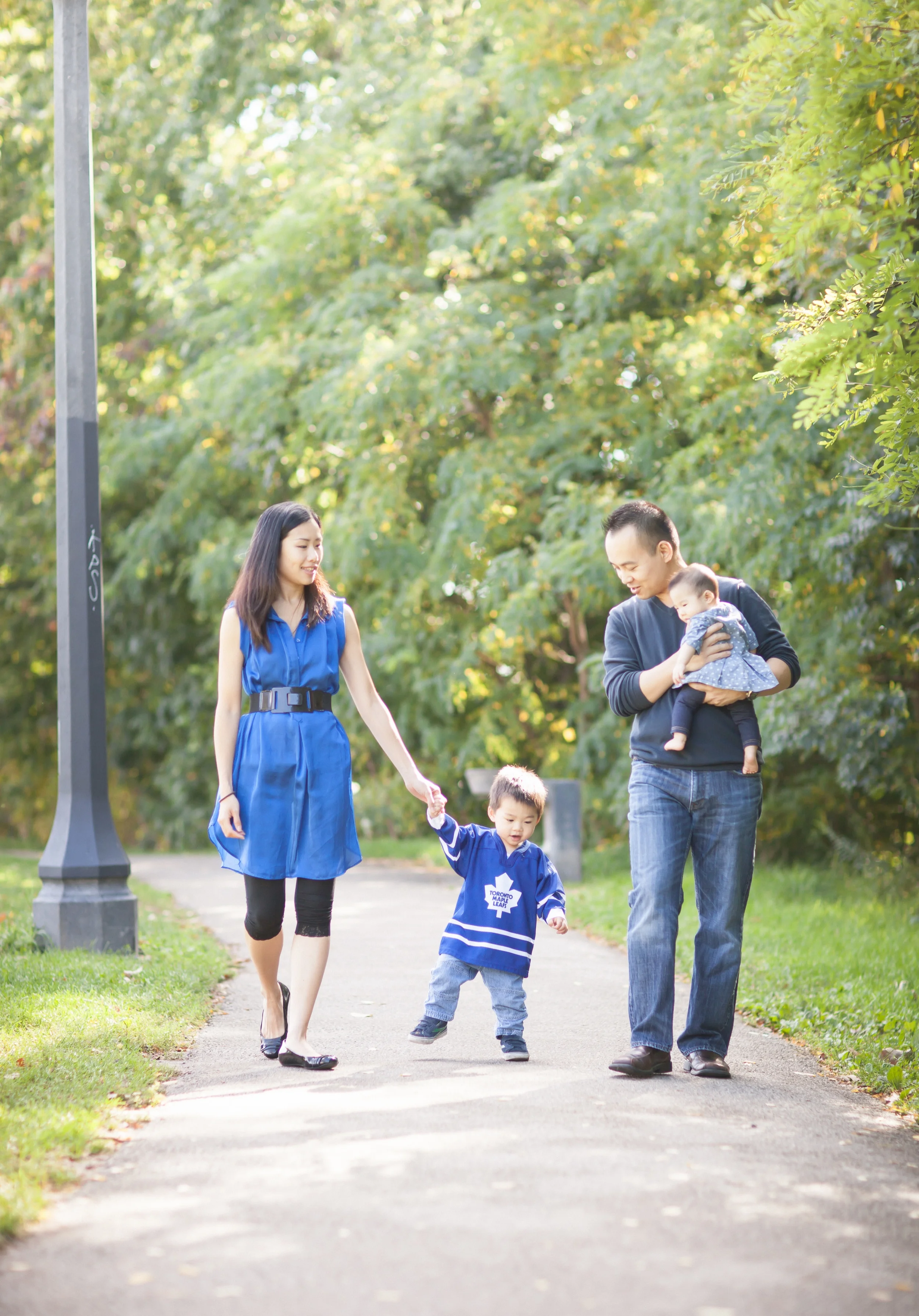 Family walks in the park