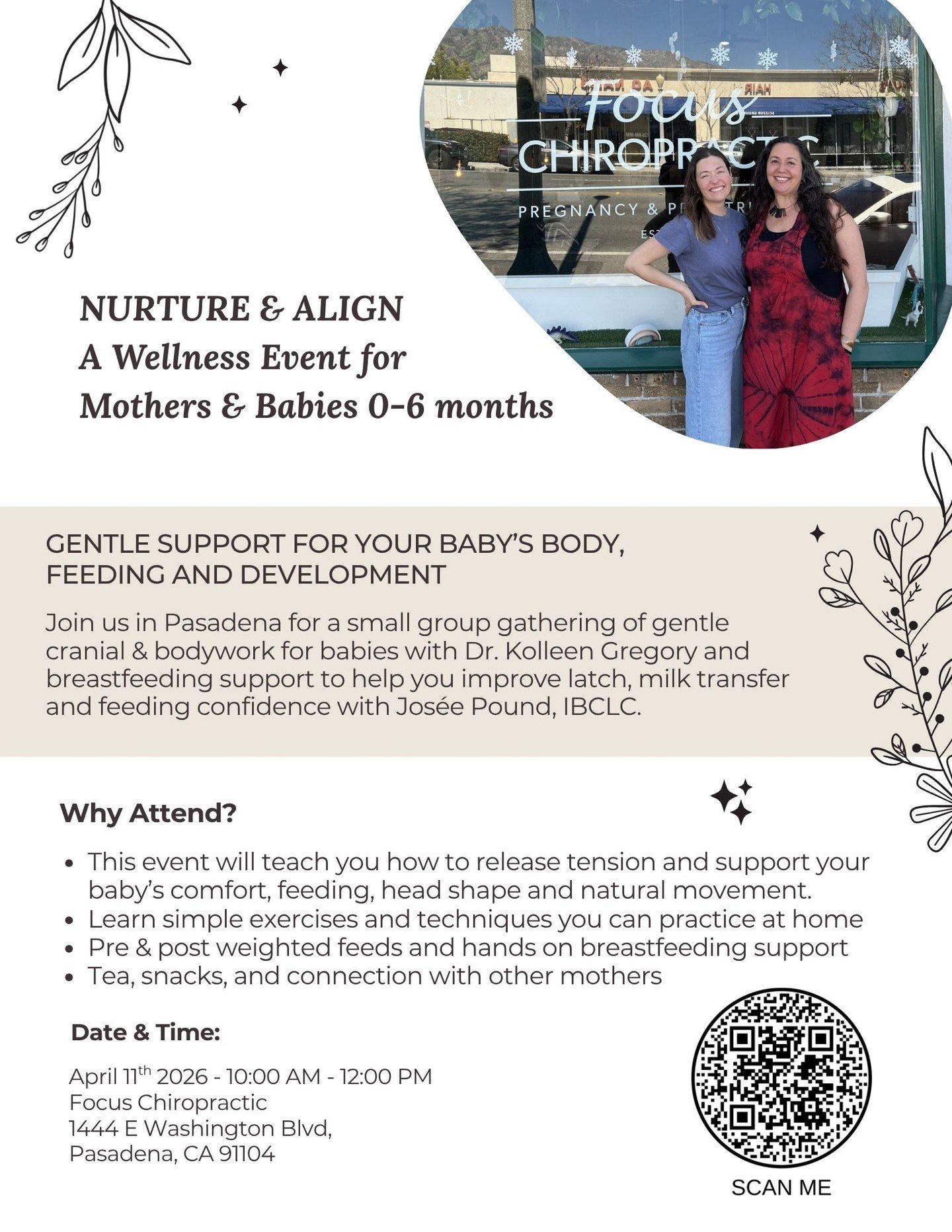 We are so excited to invite you to a beautiful, supportive event this April in Pasadena designed just for you and your baby.

If you&rsquo;ve been wondering:
Is my baby tight or uncomfortable?
Is feeding going as well as it could?
What can I actually