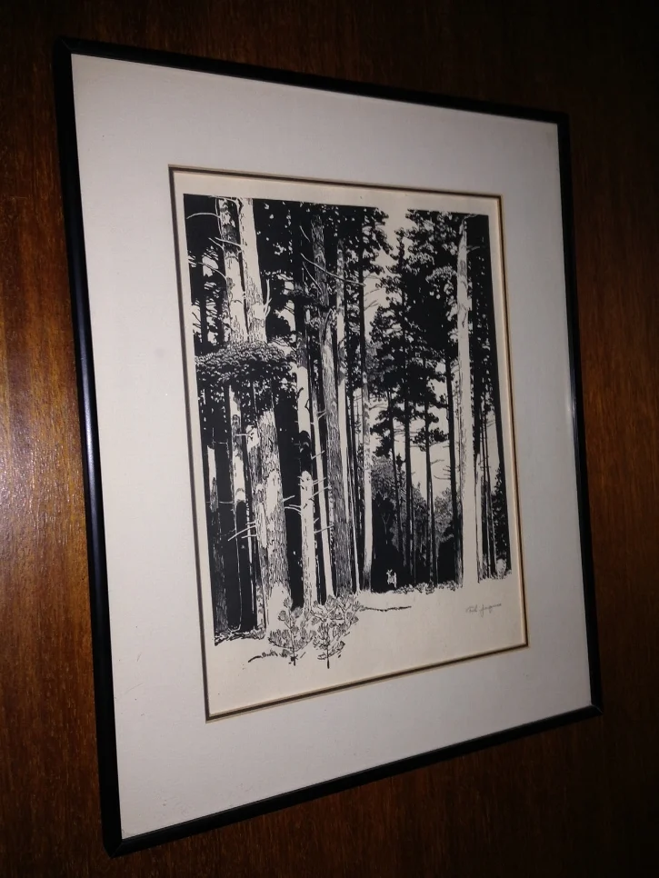 A Francis Lee Jacques print of a deer bounding into the woods, somewhere in the northern Minnesota. Jacques was a mentor to my dad, and is known for his scratch boards and oils in this very illustrative and stylized presentation. He got his start as a diorama painter and later did magazine covers and stamps in the 1950s, all while maintaining a fine art career. I am in love with his work. This scene looks exactly like the woods near Watmaugh Bay, Lopez Island. 