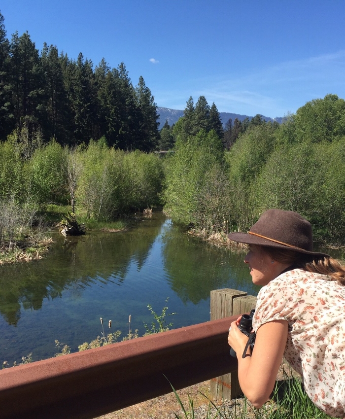 Katie birding at Cle Elum Railroad Ponds (photo by Cambria Cox)