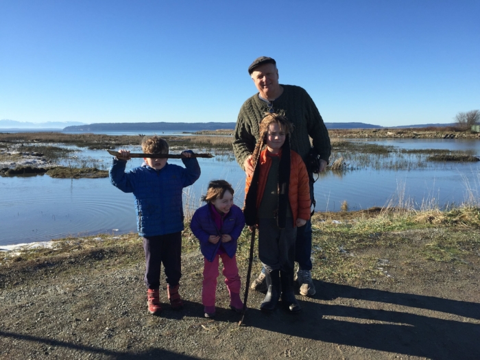 All the grandkids with their Papa T, Fir Island.