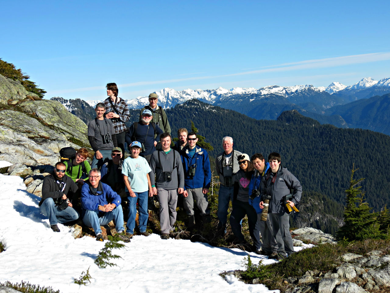 Hafting third from left of the birding group on Mount Seymour, Metro Vancouver, 2015.