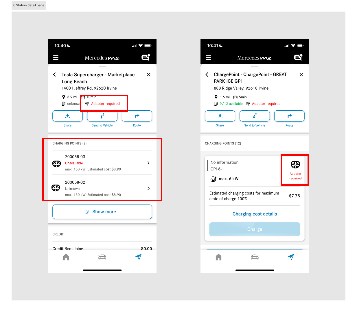 6. Charging stations detail page