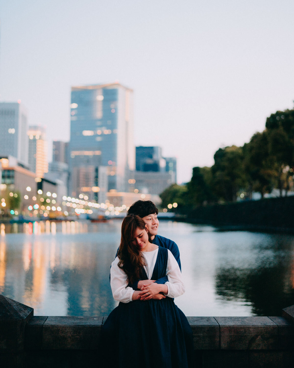 Portrait of young couple at the Imperial Palace Tokyo